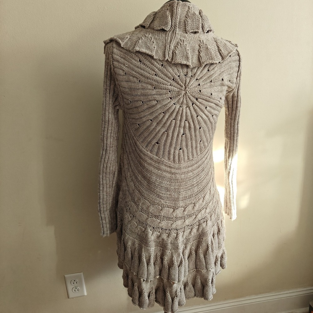 John Fashion Womens Knit Cardigan Sweater Small Open Front Drape Gray Ruffle Y2K - Picture 2 of 7